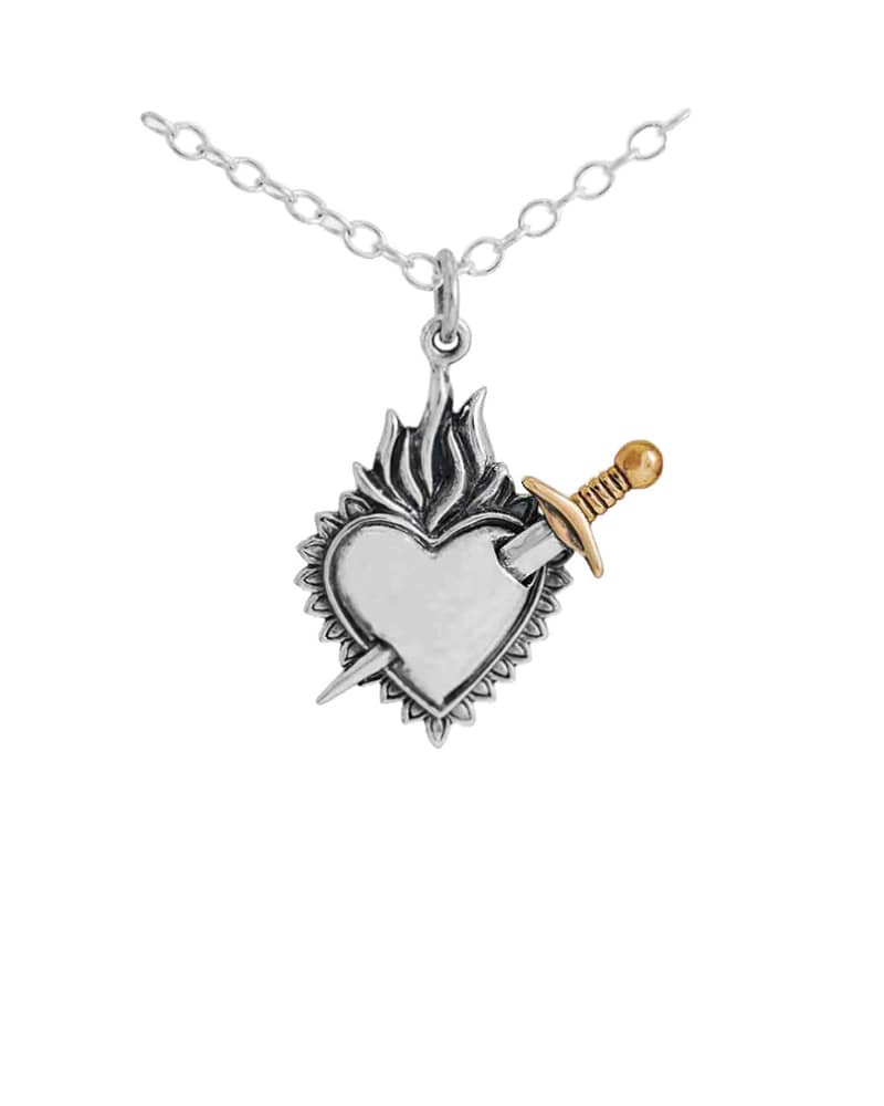 Dagger Heart Necklace Silver & Bronze