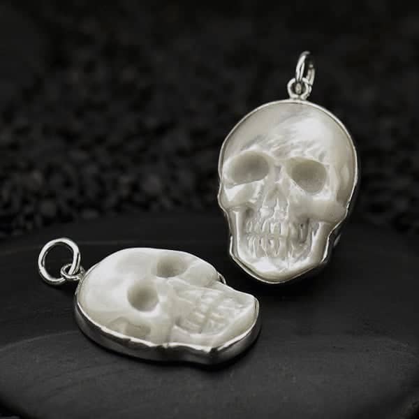 Metallic Purple HEMATITE Carved Skull Stone 925 Sterling Silver Gothic Earrings 