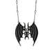 Gothic black necklace with batwings and witchy symbols.