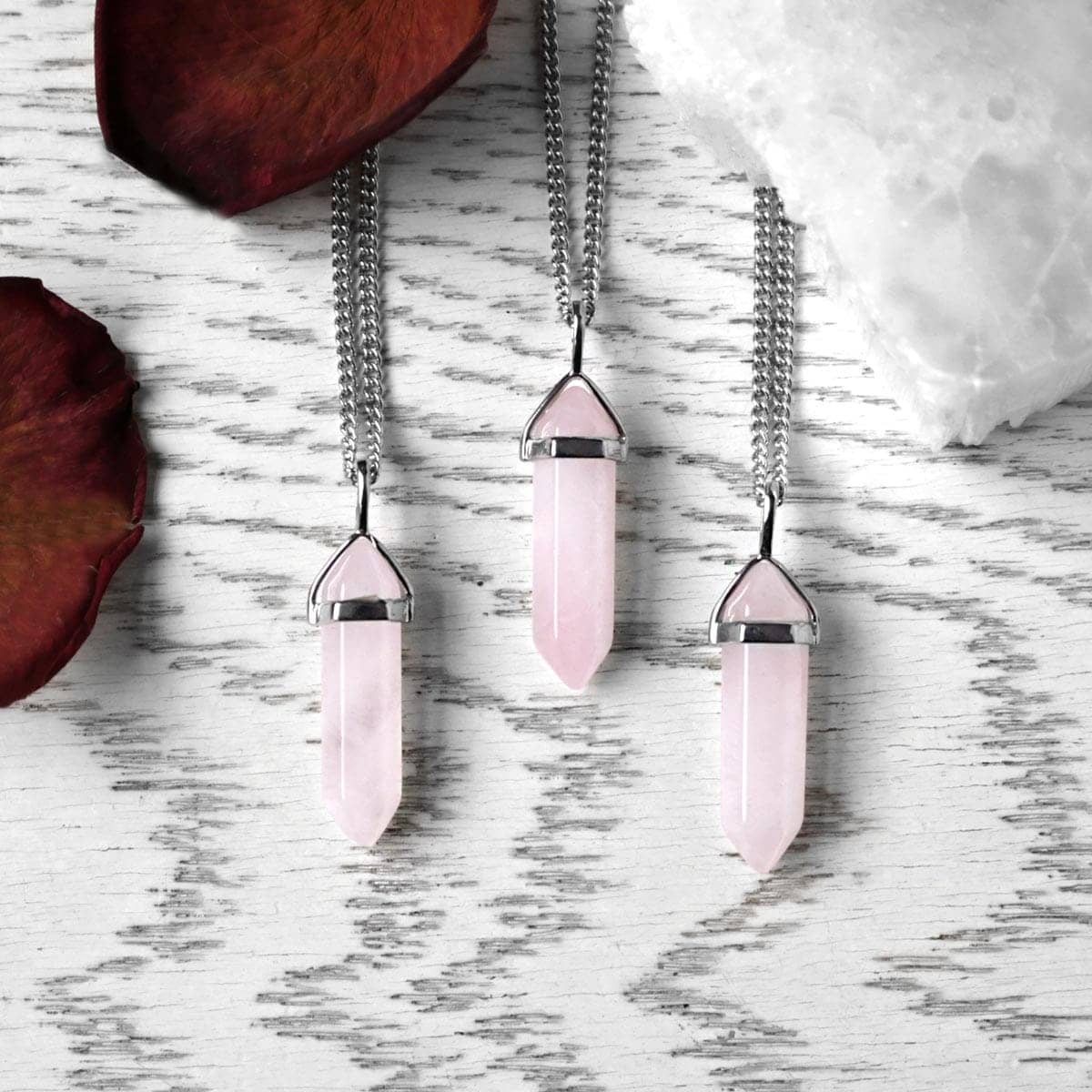 Ladies Rose Quartz Pendant Necklace Stainless Steel Chain Bohemian Necklace Gift 