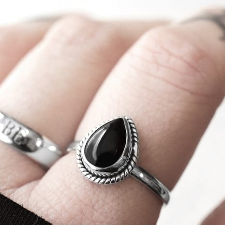 Amara sterling silver ring with onyx crystal.