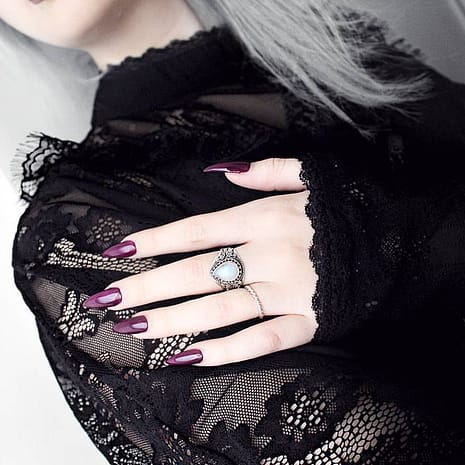 instagram influencer tavujesus wears gothic black lace and hellaholics sterling silver moonstone ring