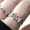 triple moon goddess pentagram silver ring
