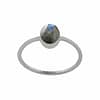 Smal oval Sterling Silver Labradorite ring in blue and green colours on white background, front view