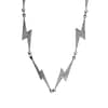 Bolt Lightning Necklace in stainless steel with 6 lightning pendants. Steel grey colour. White background.