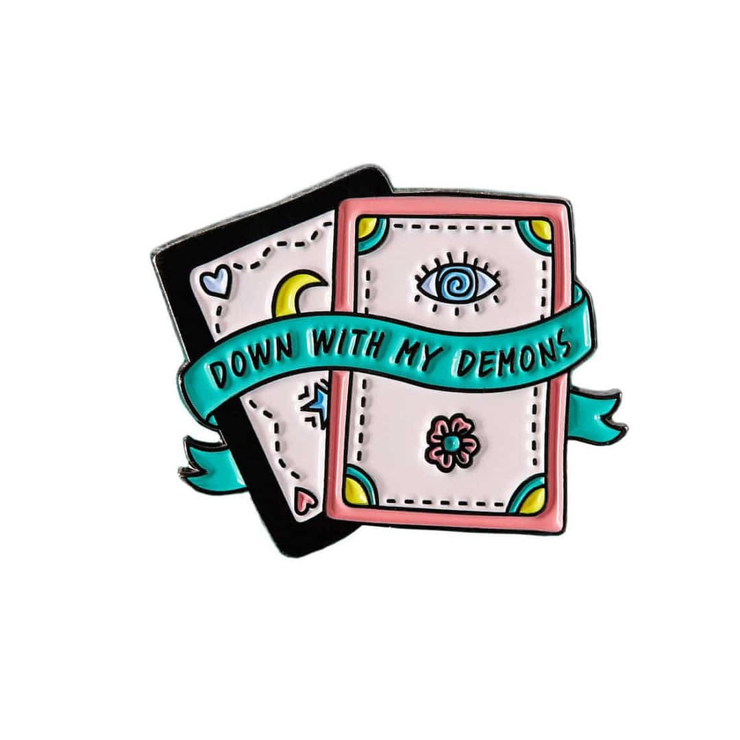 down-with-my-demons-pin-by-punky-pins Down with my demons card shaped pastell coloured enamel pin by punky pins.