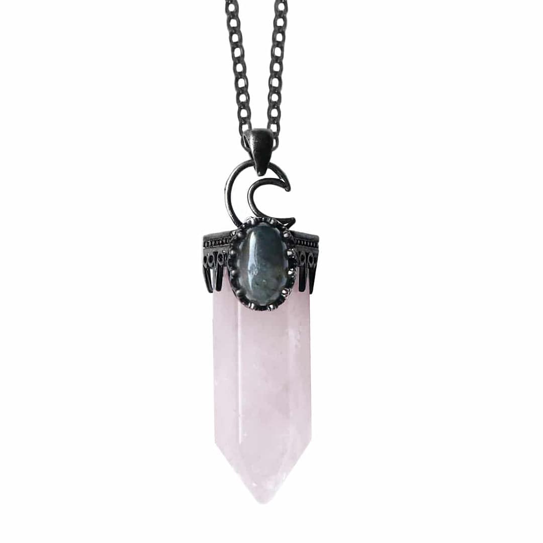 hestia-large-gun-metal-crystal-rose-quartz-necklace-hellaholics hestia-large-gun-metal-crystal-rose-quartz-necklace-hellaholics