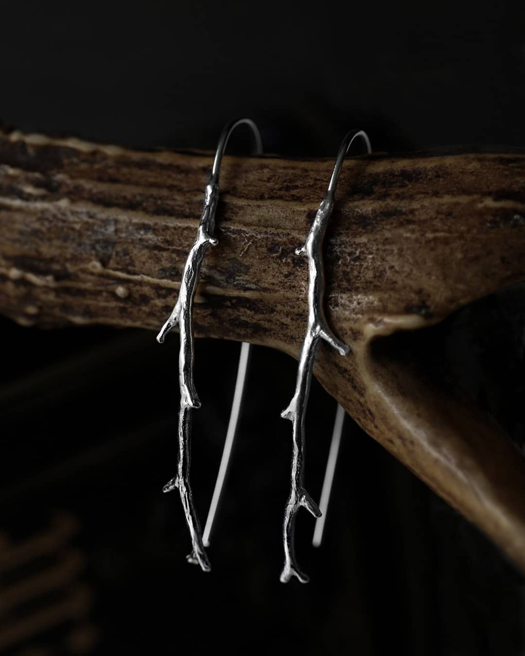 Sterling Silver branch earrings, shaped as bare branches without leaves