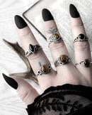 avila-aditi-aelia-huntress-tiger-eye-nea-audra-onyx-silver-rings-model-mix-hellaholics