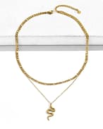 Serpentine Stainless Steel Double Gold Snake Necklace-2