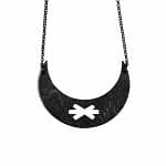 Black Wooden Crescent Moon Hagal Necklace