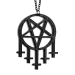 Black Wooden Cross Pentagram Necklace