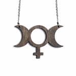 Triple Moon Feminist Brown Wooden Necklace