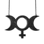Triple Moon Feminist Black Wooden Necklace