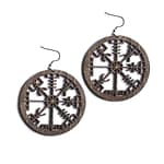 Brown Wooden Vegvisir Earrings
