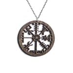 Brown Wooden Vegvisir Necklace