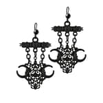 Gothic earrings decorated with small l black polished gems and detailed openwork ornaments.