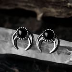 Arya Onyx Silver Hunting Moon Earrings 