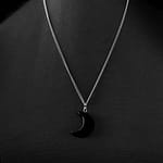 Luna Obsidian Stainless Steel Crescent Moon Crystal Necklace