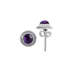 Raina Round Amethyst Silver Stud Earrings