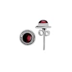 Raina Round Garnet Silver Stud Earrings