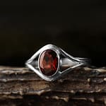 Dragon Eye Garnet Cut Stone Silver Ring