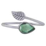 Dana Vibrant Green Aventurine Adjustable Leaf Ring Silver