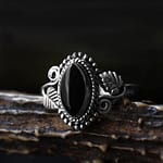 Devana Black Onyx Silver Leaf Ring