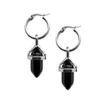 Obsidian Earrings Stainless Steel Hoops