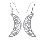Silver Crescent Moon Filigree Earrings