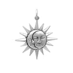 Sterling Silver Moon and Sun Pendant with Faces