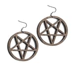 Brown Wooden Pentagram Earrings