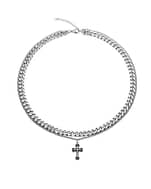 Double Layer Gothic Cross Necklace in Stainless Steel. One Cross pendant hanging in a thin chain together with a bold chain necklace.