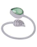Dana Vibrant Green Aventurine Adjustable Leaf Ring Silver from side