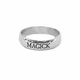 solid 925 sterling silver ring with the engraved text "magick"