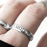 engraved ring with the text "so mote it be" in sterling silver.