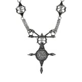 Silver coloured nordic Vegvisir necklace.