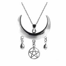 moon shaped necklace with a pentagram in sterling silver