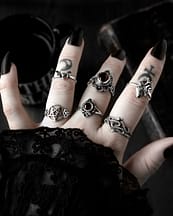 duo-serpent-pagan-pentagram-bat-carnal-heart-giana-gloriana-garnet-silver-rings-hellaholics