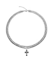 Double Layer Gothic Cross Necklace in Stainless Steel. One Cross pendant hanging in a thin chain together with a bold chain necklace.