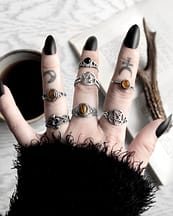 duo-snake-aelia-avila-tiger-eye-pagan-pentagram-audra-onyx-theia-amber-silver-rings-mix-hellaholics