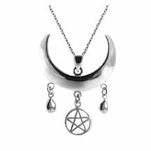 moon shaped necklace with a pentagram in sterling silver