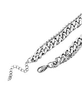Backside of the Double Layer Stainless Steel Gothic Cross Necklace. Thick chain connected with a thin chain, a small locket & adjustment chain link.