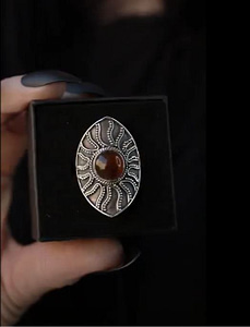 Amber Shield Viking Ring - large amber silver ring