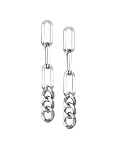 Large chain earrings in stacinless steel on white background