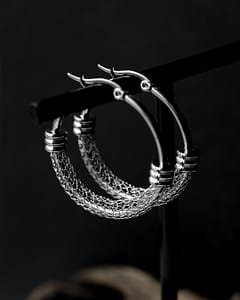 Mesh hoops stainless steel in pair on black hanger