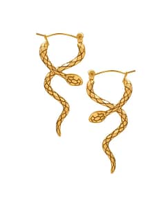 gold coloured stainless steel earrings on white background