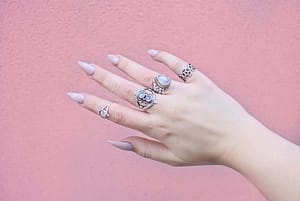 long nails moonstone silver rings tavujesus