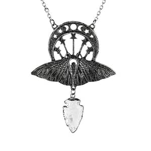 Crystal Moon Moth Silver Necklace
