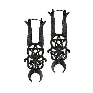Witchy pitch black earrings with old-fashioned aged texture.